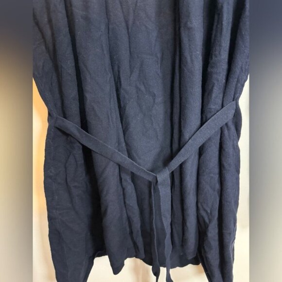 ZARA Knit Navy Open Front Long Sleeve Belted Cardigan Size L - Picture 7 of 7